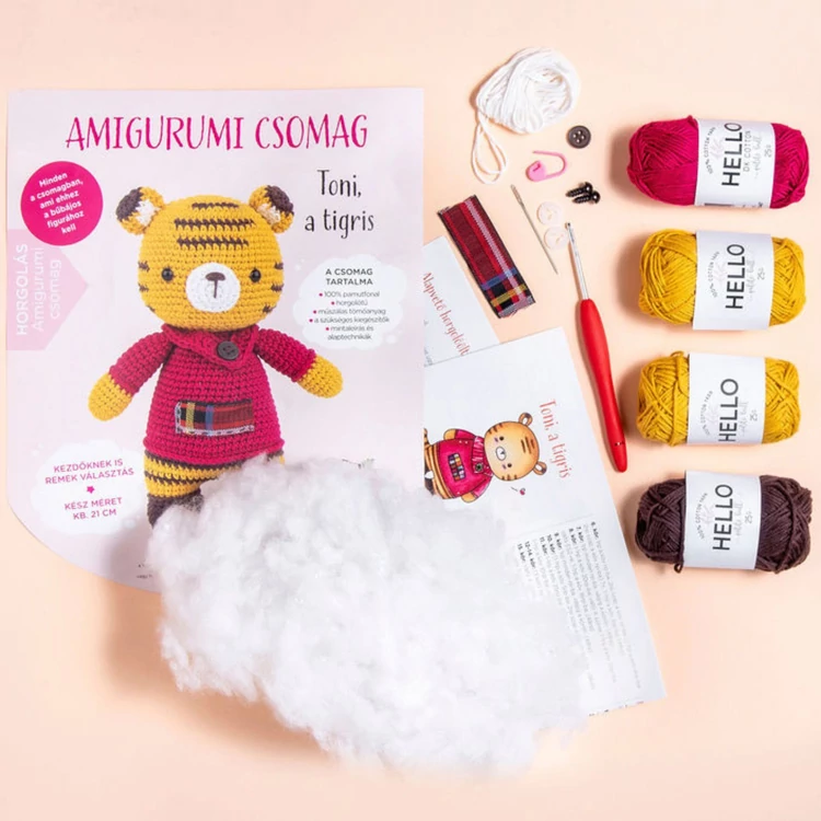 TONY a tigris - horgolásminta + fonal csomag - Amigurumi - crochet diy kit