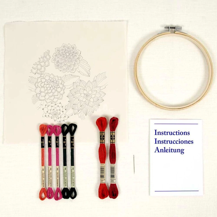 DMC - Dahlias - embroidery kit - Dália virágcsokor - hímző készlet