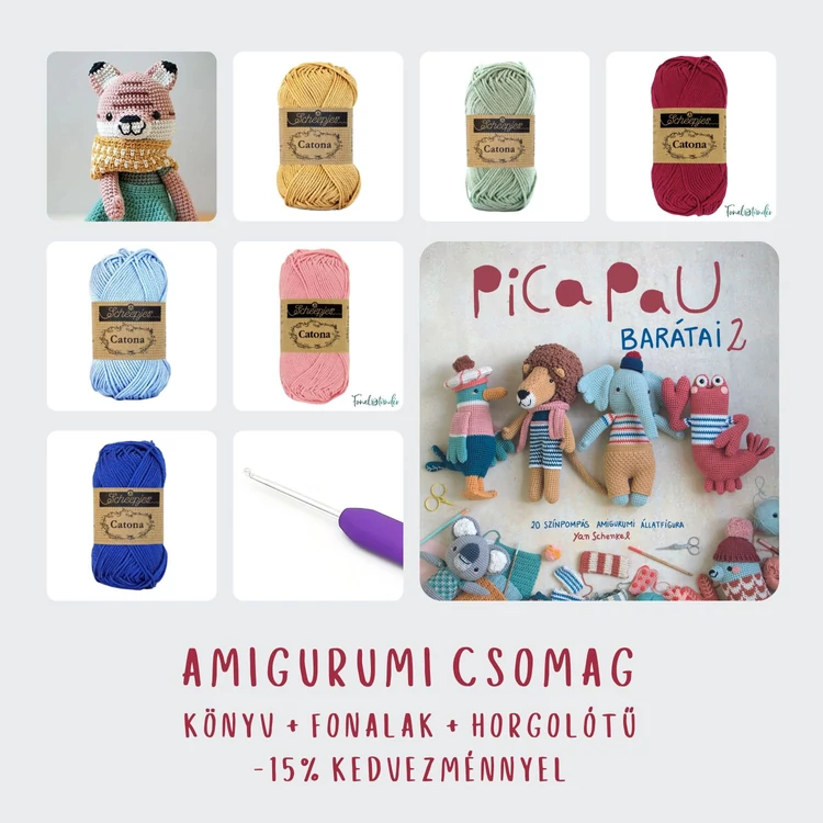 Pica Pau -  amigurumi könyv + fonal + eszköz csomag - amigurumi book and tool set