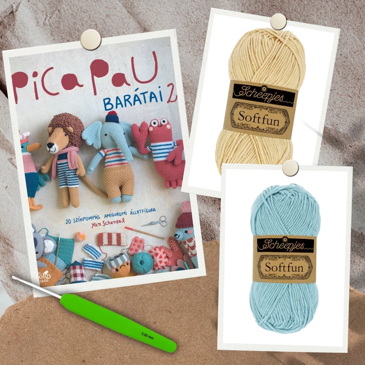 Pica Pau 2 -  amigurumi könyv + Softfun fonal + eszköz csomag - amigurumi book and tool set - 01