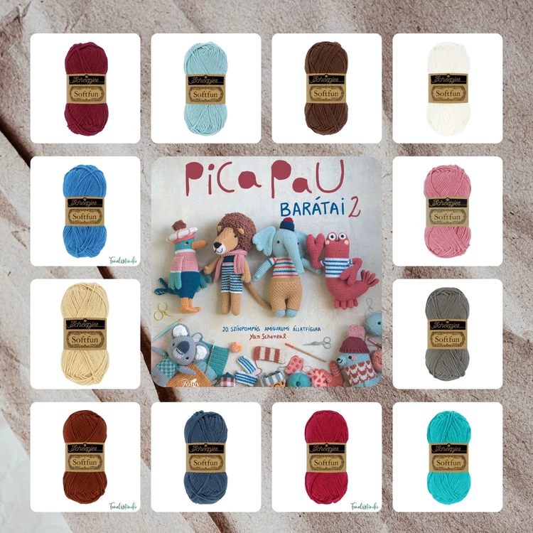 Pica Pau 2 -  amigurumi könyv + Softfun fonal + eszköz csomag - amigurumi book and tool set - 07
